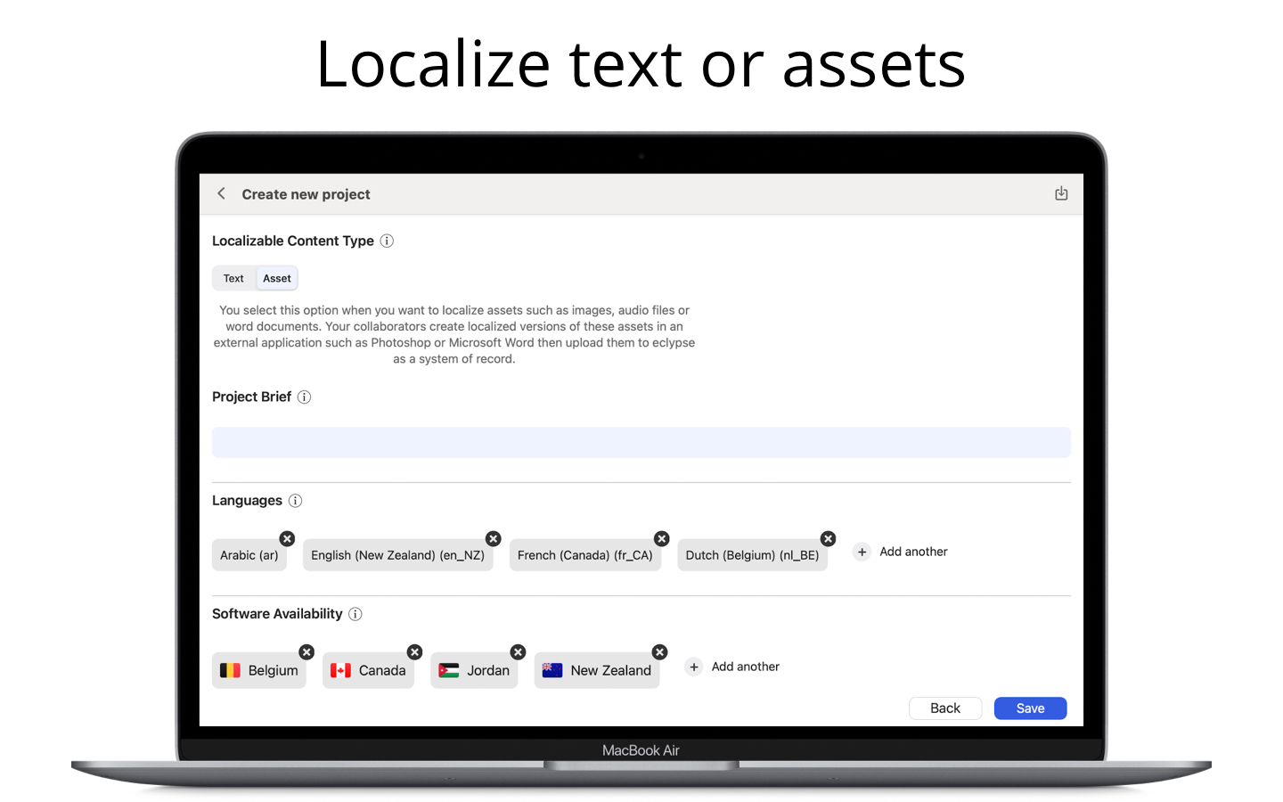 Localize text or assets